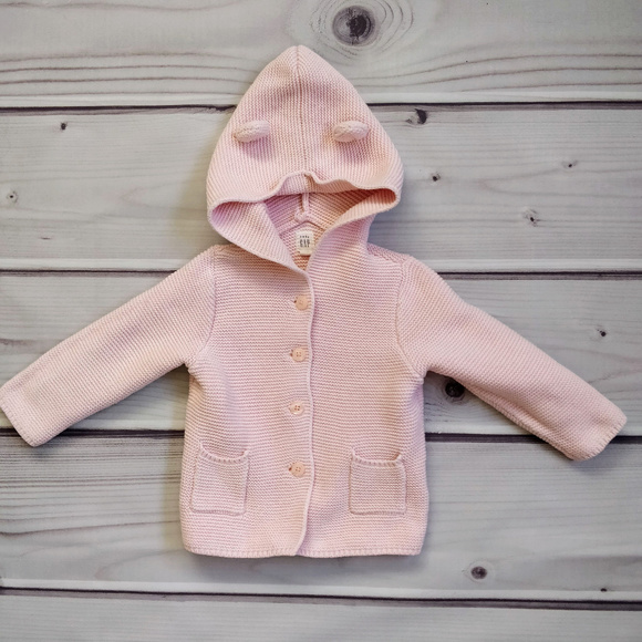 GAP Other - Pink Knit Button Sweater with Ears on Hood Gap